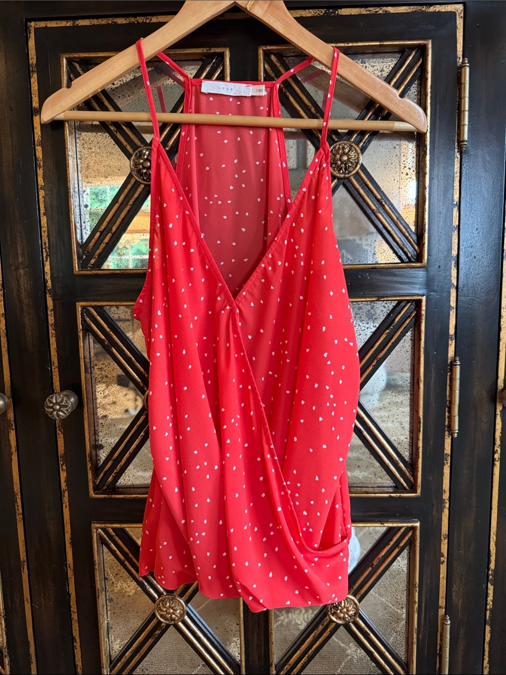 Red Polka-Print Draped Cami